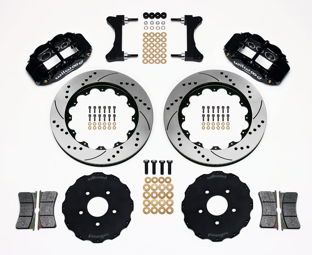 Wilwood FNSL6R 14in Front Kit Drilled / Slotted Black - 2003-2006 Mitsubishi Evo 8/9