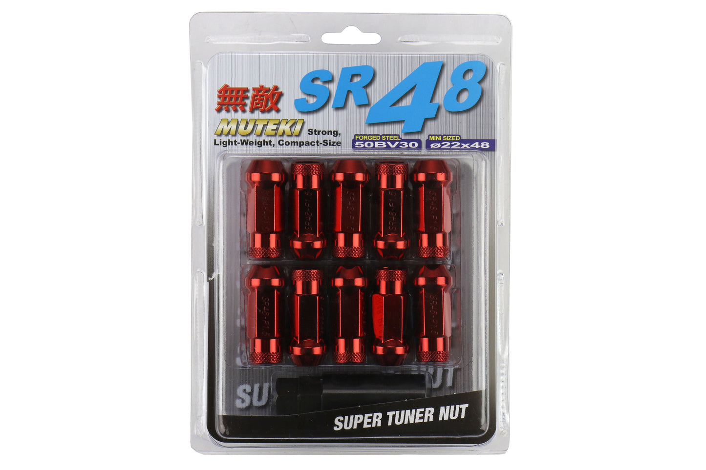 Muteki SR48 Chrome Red Open Ended Lug Nuts 12X1.50
