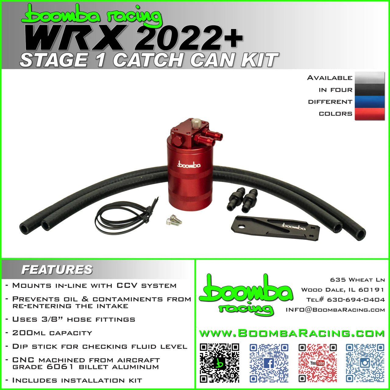 Boomba Racing Stage 1 Catch Can Kit - BLUE - 2022-2024 Subaru WRX