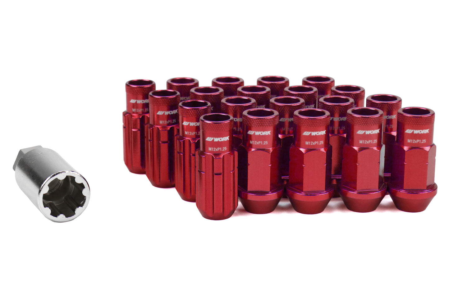 WORWRCM12X1.25RO Work Wheels RS-R Open End Lug Nuts - 2015+ WRX / 2015+ STI / 2013+ FT86 / 2014+ FORESTER-Red,