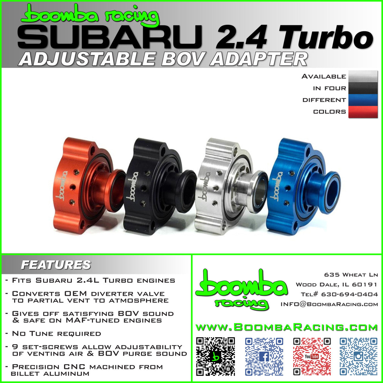 Boomba Racing BOV ADAPTOR - BLUE - 2022-2024 Subaru WRX