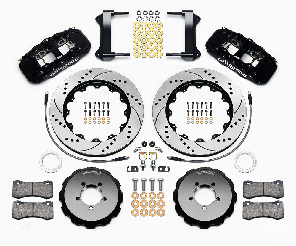 WIL140-12876-D Wilwood AERO6 Front Kit 14in Drilled/Slotted Black - 2002-2014 Subaru WRX / 2004+ Subaru STI,