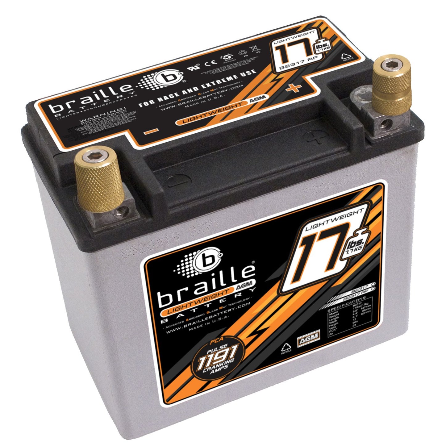 BRBB2317RP Braille Lightweight Advanced AGM Racing Battery,